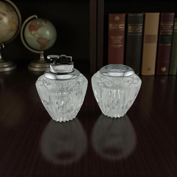 Princess House "Highlights" Cut Crystal Lighter and Toothpick Holder Set 1980s - Picture 1 of 11